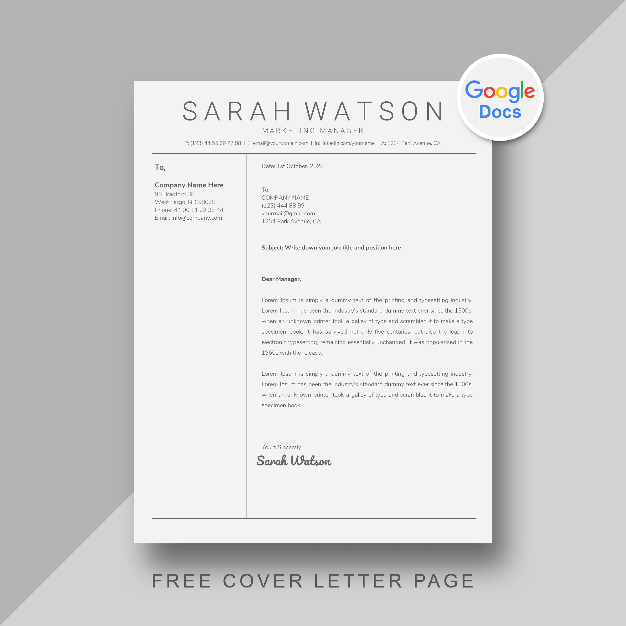 Free Google Docs Resume Template Instant Download 2020