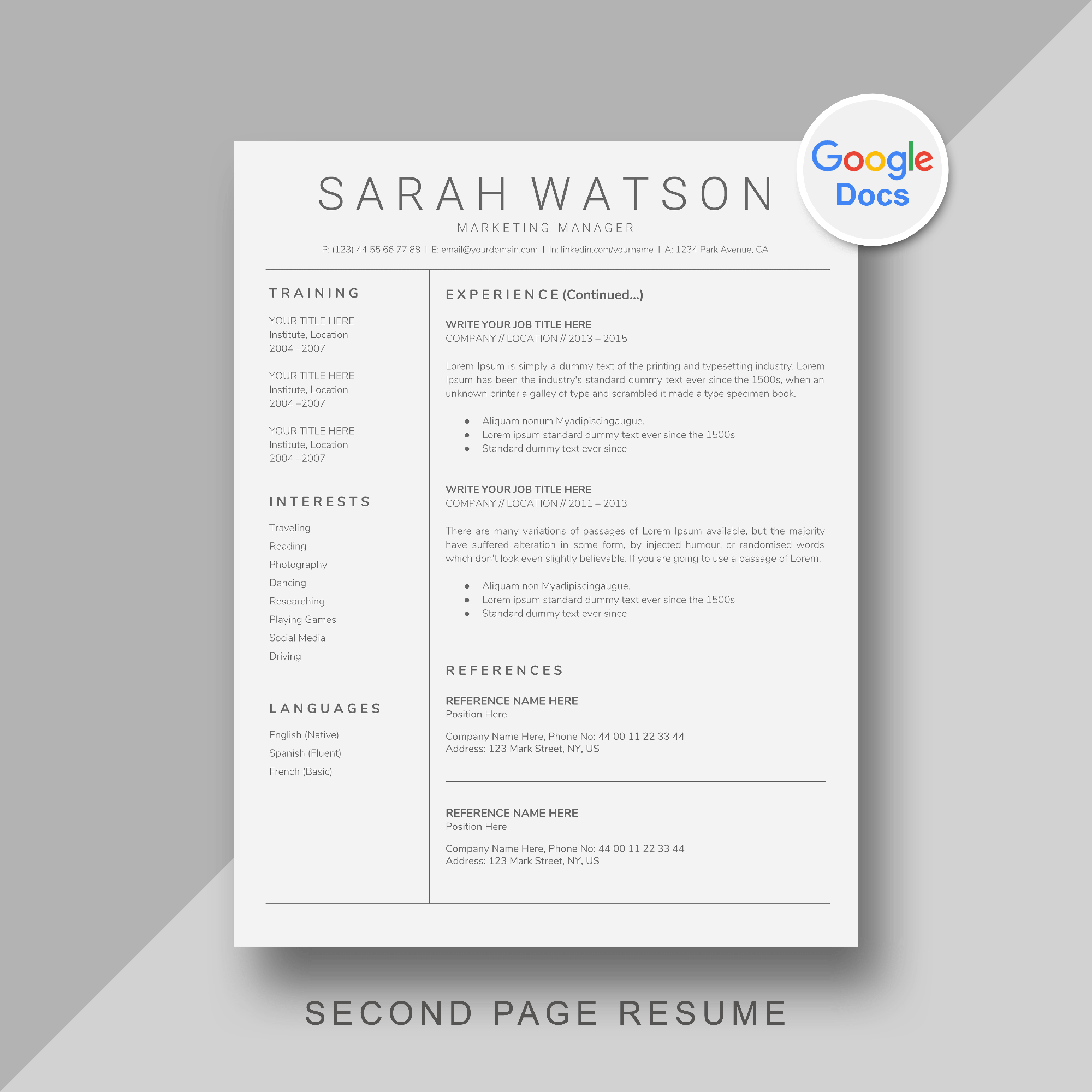 Two page google docs resume